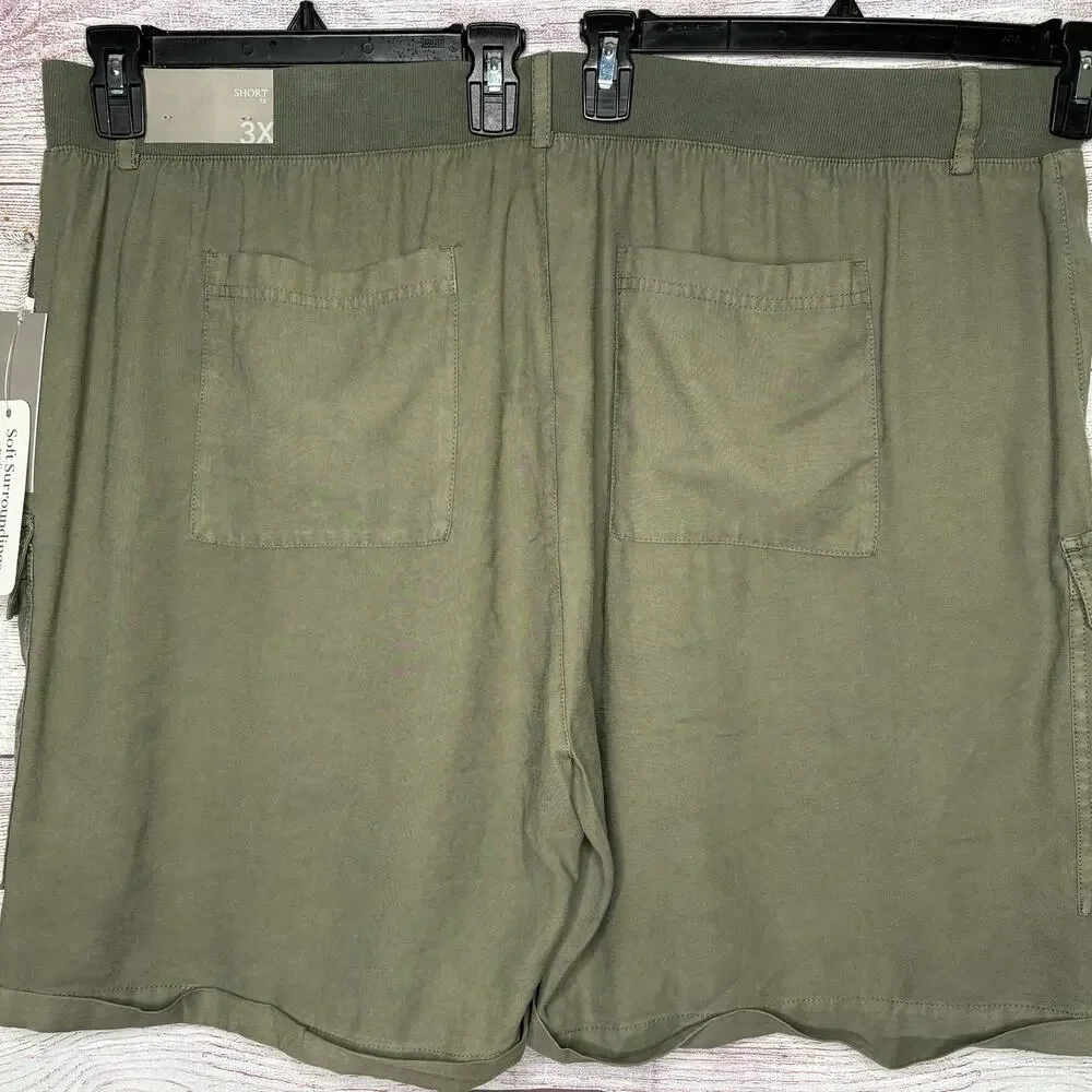 Soft Surroundings Pali Cargo Dusty Olive Cuffed Pocket Shorts Size 3XL New